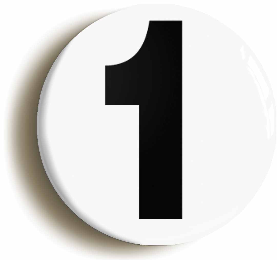 A picture of the front of the product, titled Plain Number 1 One Button Pin Badge