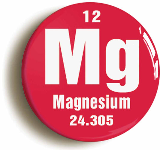 A picture of the front of the product, titled Magnesium Element Symbol Button Pin Badge