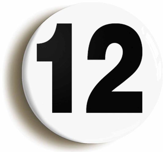 A picture of the front of the product, titled Plain Number 12 Twelve Circular 50mm Fridge Magnet