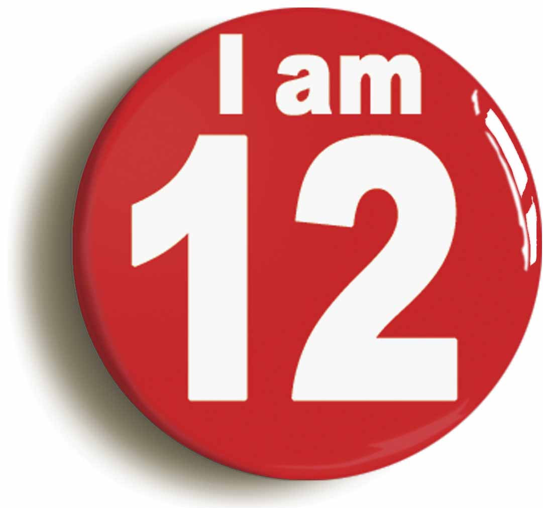 A picture of the front of the product, titled I Am 12 Twelve Twelfth 12th Birthday Retro Button Pin Badge