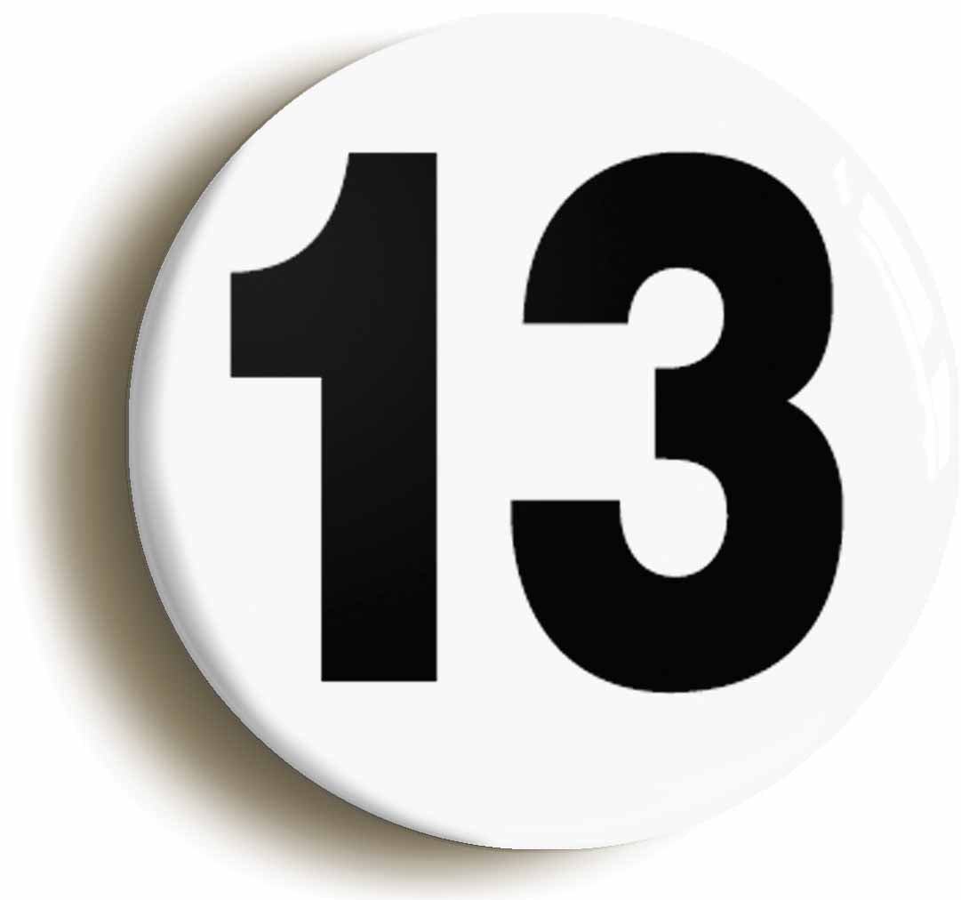 A picture of the front of the product, titled Plain Number 13 Thirteen Circular 50mm Fridge Magnet
