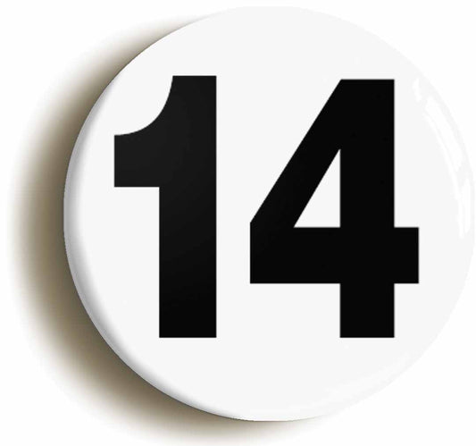 A picture of the front of the product, titled Plain Number 14 Fourteen Circular 50mm Fridge Magnet