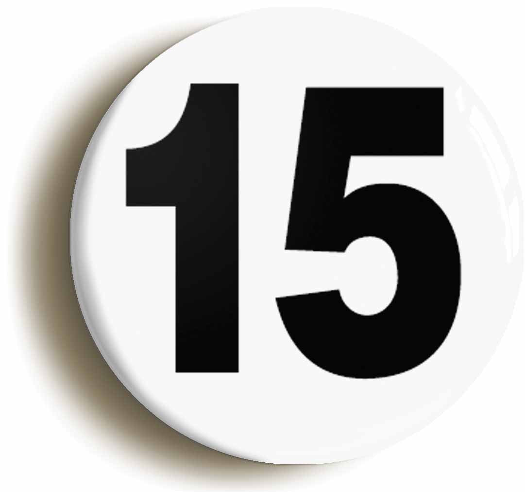 A picture of the front of the product, titled Plain Number 15 Fifteen Circular 50mm Fridge Magnet