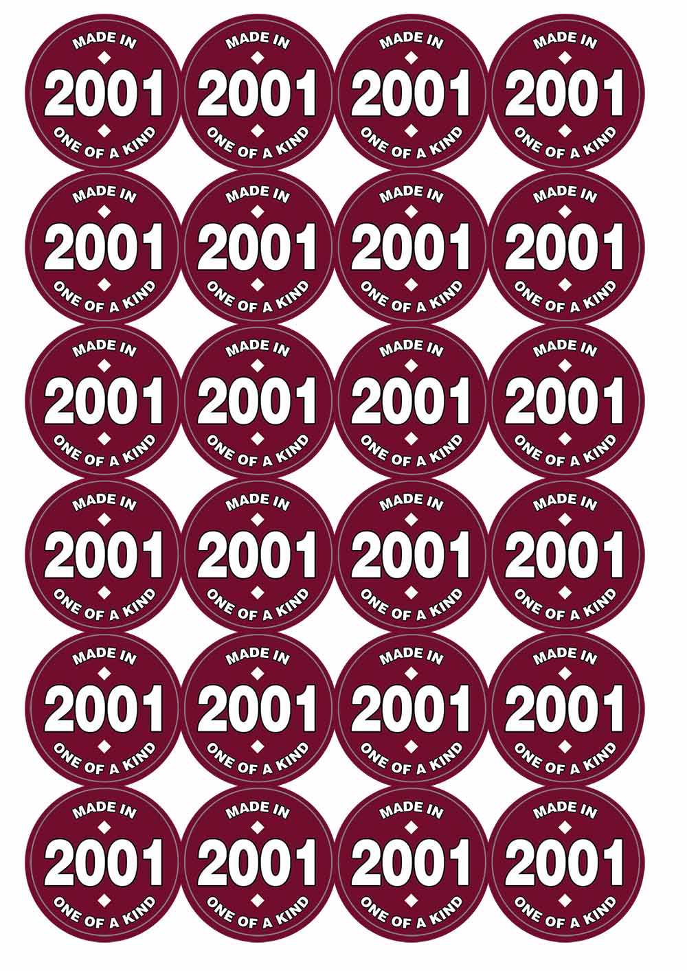 Made In 2001 Birthday Matt Paper Stickers