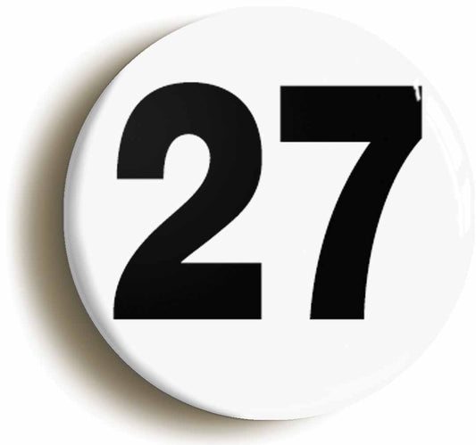 A picture of the front of the product, titled Plain Number 27 Twenty Seven Circular 50mm Fridge Magnet
