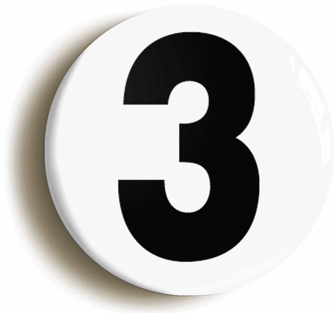 A picture of the front of the product, titled Plain Number 3 Three Button Pin Badge