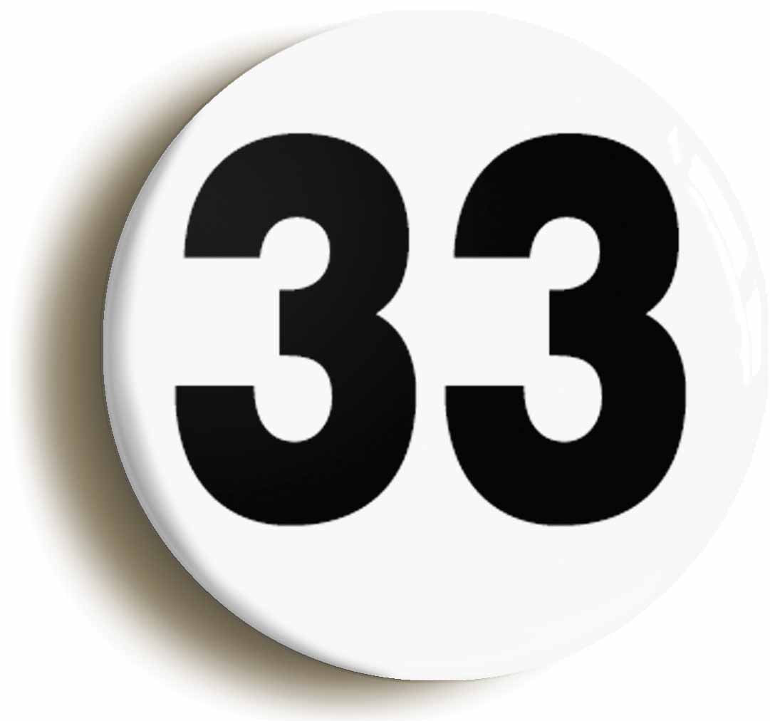 A picture of the front of the product, titled Plain Number 33 Thirty Three Circular 50mm Fridge Magnet