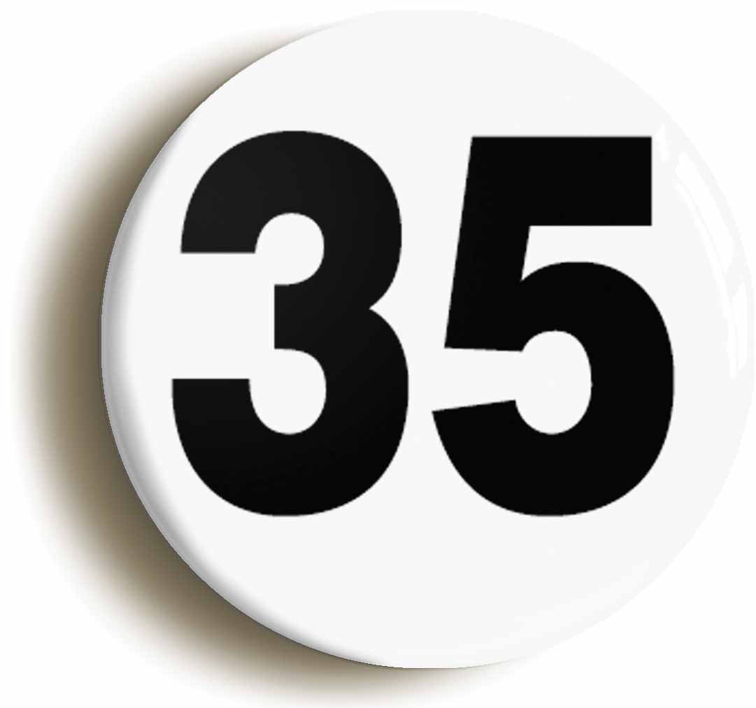 A picture of the front of the product, titled Plain Number 35 Thirty Five Circular 50mm Fridge Magnet