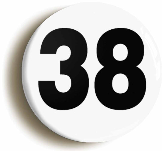A picture of the front of the product, titled Plain Number 38 Thirty Eight Circular 50mm Fridge Magnet