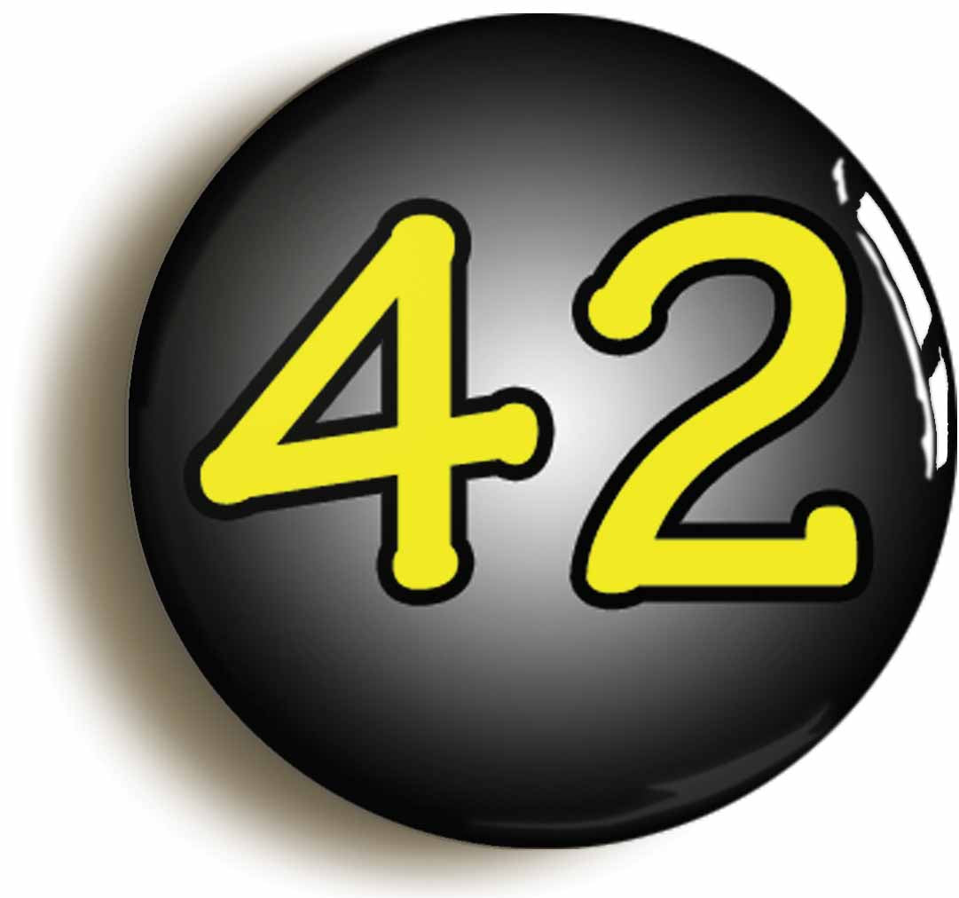 A picture of the front of the product, titled 42 Forty Two Button Pin Badge