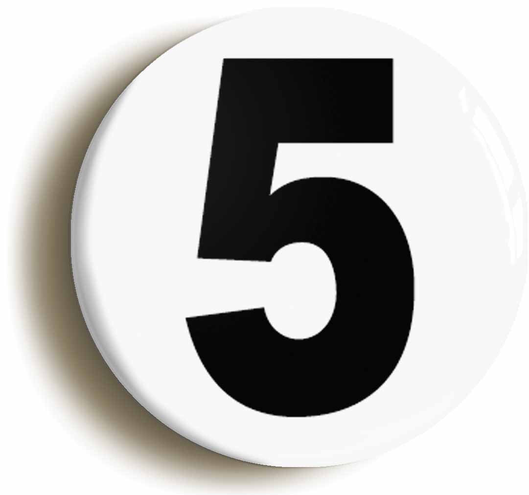 A picture of the front of the product, titled Plain Number 5 Five Button Pin Badge