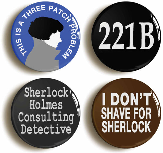 A picture of a set of four badges