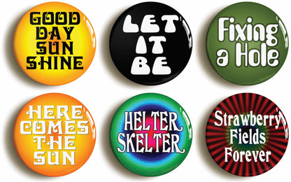 A picture of a set of six badges