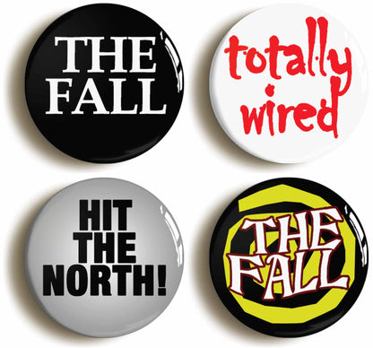 A picture of a set of four badges