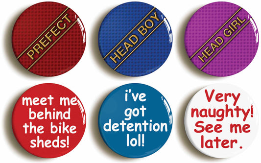 A picture of a set of six badges