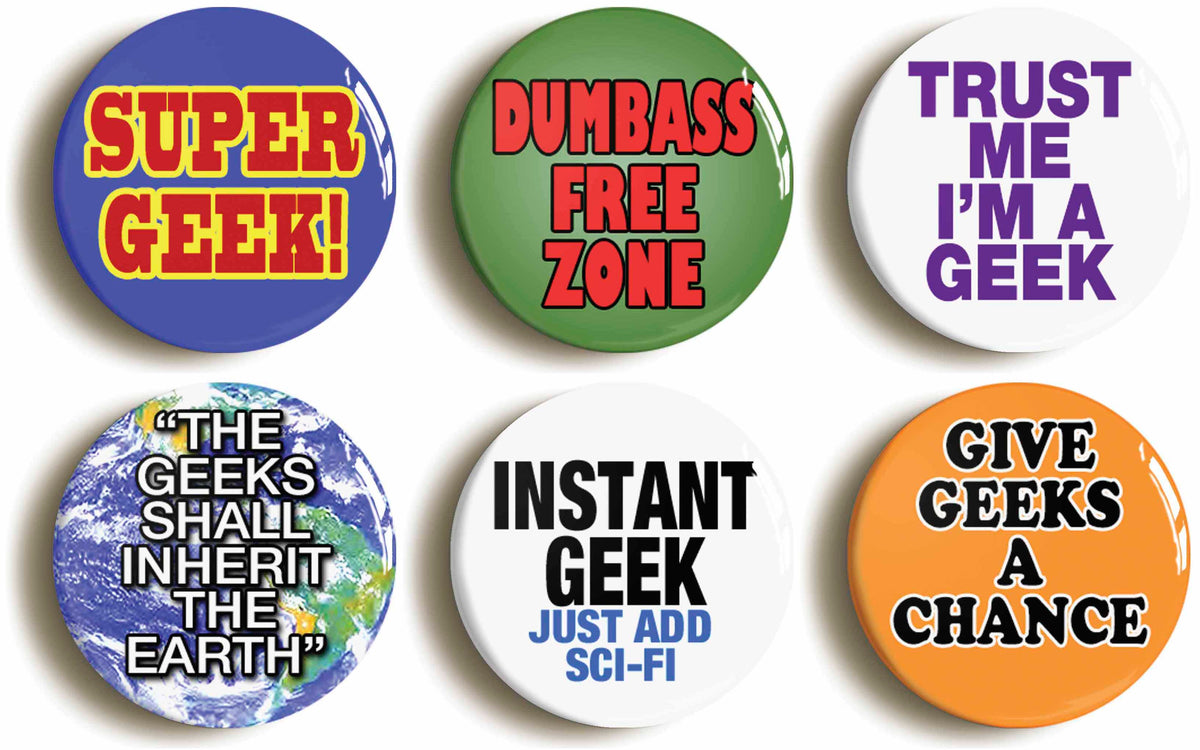 A picture of a set of six badges