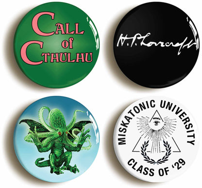 A picture of a set of four badges
