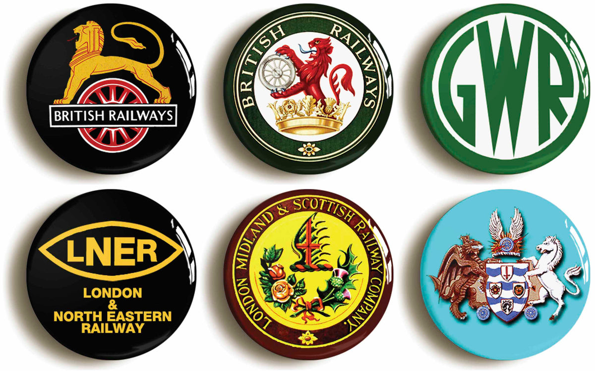 A picture of a set of six badges