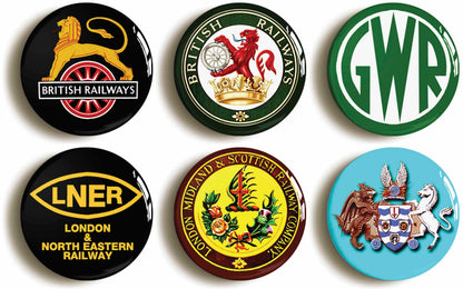 A picture of a set of six badges
