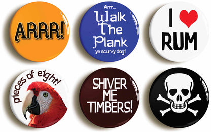 A picture of a set of six badges