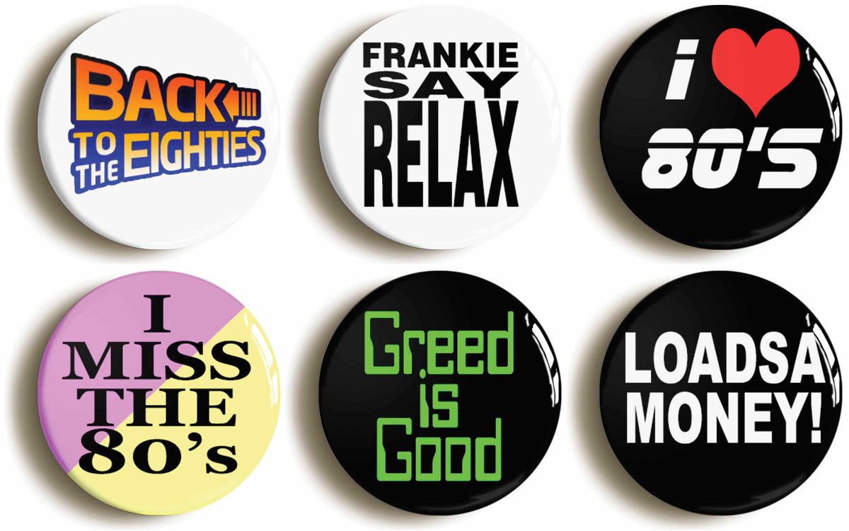 A picture of a set of six badges