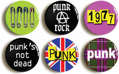 A picture of a set of six badges
