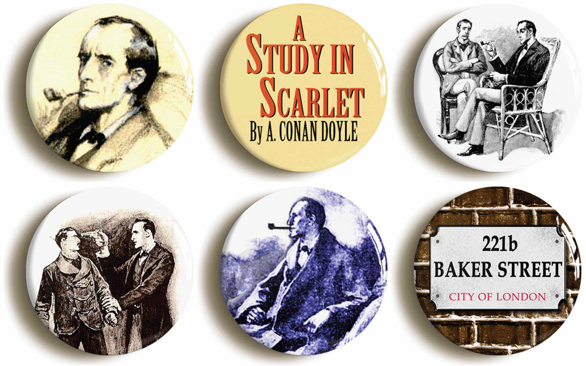 A picture of a set of six badges