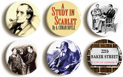 A picture of a set of six badges