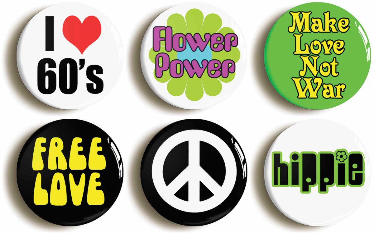 A picture of a set of six badges