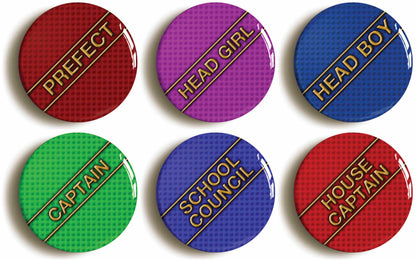 A picture of a set of six badges