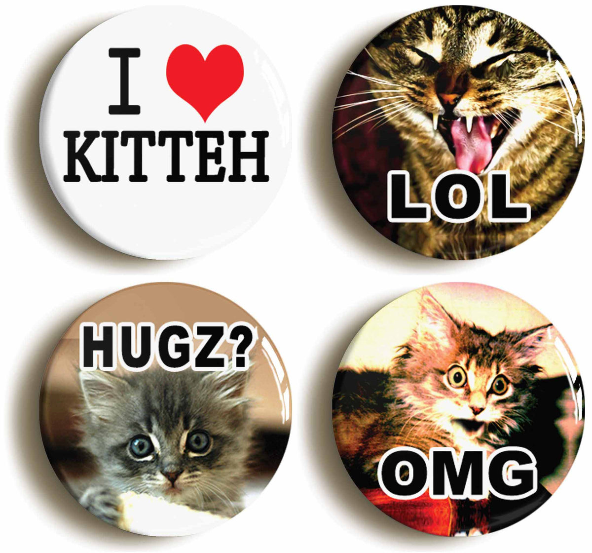 A picture of a set of four badges