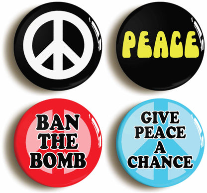 A picture of a set of four badges