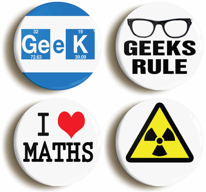 A picture of a set of four badges