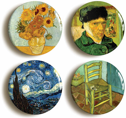 A picture of a set of four badges