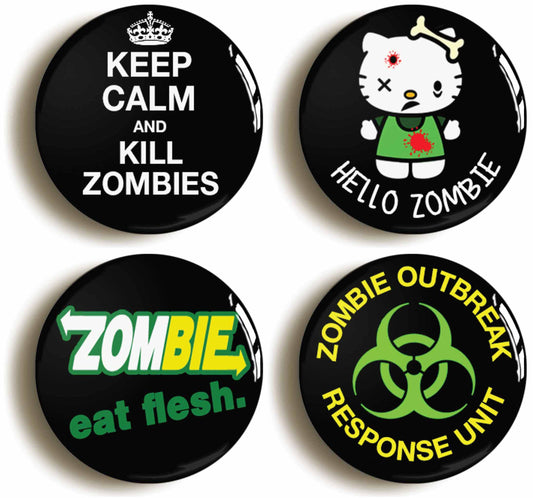 A picture of a set of four badges