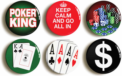 A picture of a set of six badges