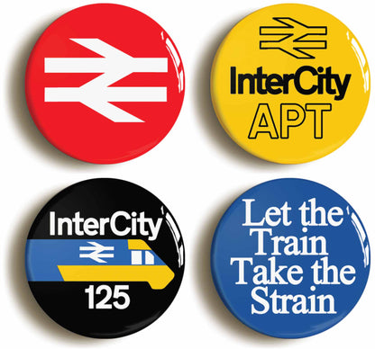 A picture of a set of four badges