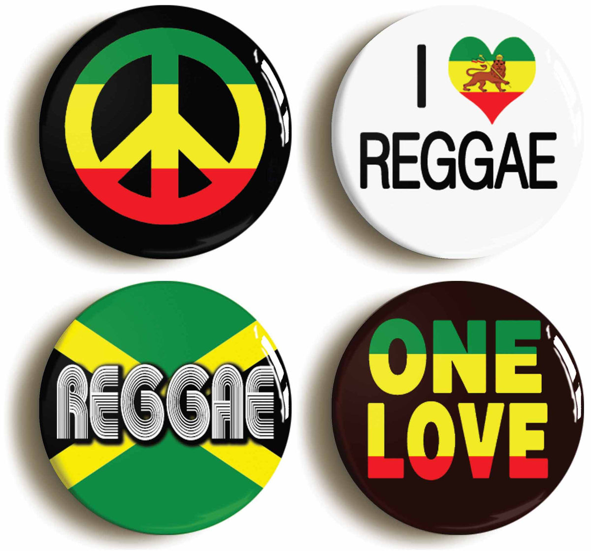 A picture of a set of four badges