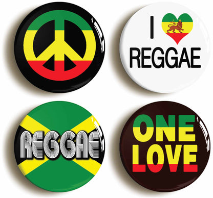 A picture of a set of four badges