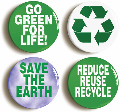 A picture of a set of four badges