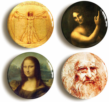 A picture of a set of four badges