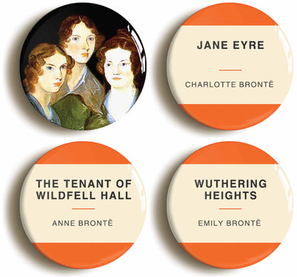 A picture of a set of four badges
