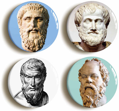 A picture of a set of four badges