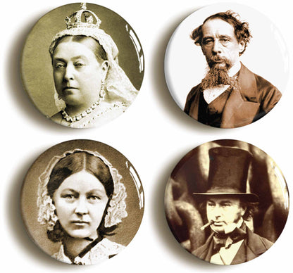 A picture of a set of four badges