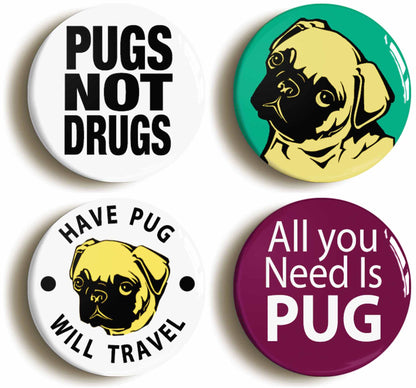 A picture of a set of four badges