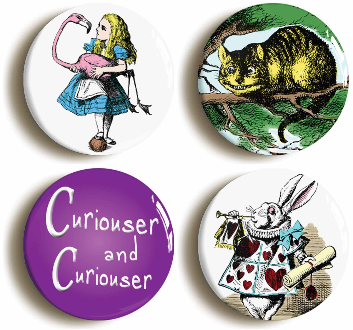 A picture of a set of four badges