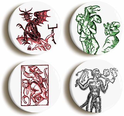 A picture of a set of four badges