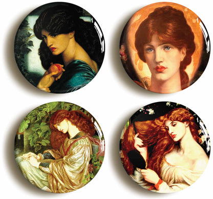 A picture of a set of four badges