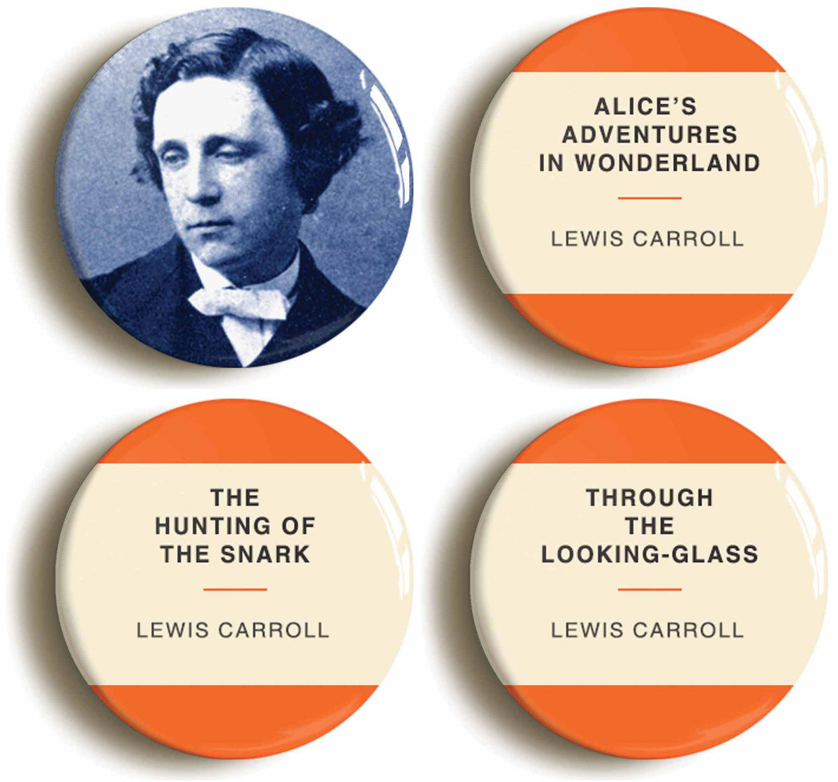 A picture of a set of four badges