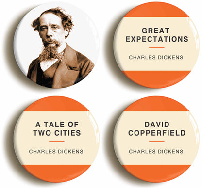 A picture of a set of four badges